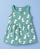Ollypop Sinker Knit Sleeveless Bunny Printed Frock - Teal Blue