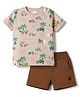 Ollypop Interlock Knit Half Sleeves Beach Theme Printed T-Shirt & Shorts Set - Ivory