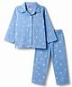 Babyhug Cotton Knit Front Open Full Sleeves Star Printed Shirt & Pyjama Night Suit - Bue