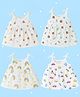 Kidbea Muslin Woven Pack Of 4 Sleeveless Rainbow & Space Theme Printed Dress - White