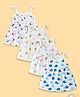 Kidbea Muslin Woven Pack Of 4 Sleeveless Whales & Butterflies Printed Dress - White