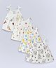 Kidbea Muslin Woven Pack Of 4 Sleeveless Stars & Elephant Printed Dress - White