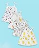 Kidbea Muslin Woven Pack Of 4 Sleeveless Ducks & Elephant Printed Dress - White