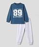 Primo Gino 100% Cotton Knit Full Sleeves T-Shirt & Pyjama Night Suit with Text Print - Blue