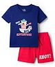 Doodle Poodle 100% Cotton Single Jersey Knit Half Sleeves T-Shirt & Shorts Set With Bear & Boat Print - Navy Blue & Red