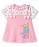 Tango Interlock Knit Half Sleeves One Piece Dresses With Kitty & Heart Print Bow Applique - Pink