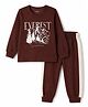 Primo Gino Cotton Knit Full Sleeves T -Shirt & Pyjama Night Suit With Mountain Print- Brown