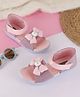 PASSION PETALS Stone Embellished Bow Applique Detailed Velcro Closure Sandals  - Pink