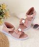 PASSION PETALS Stone Embellished Bow Applique Detailed Velcro Closure Sandals  - Peach