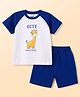 Doodle Poodle 100% Cotton Knit Raglan Half Sleeves Giraffe Printed T-Shirt & Shorts Set - Navy Blue
