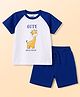 Doodle Poodle 100% Cotton Knit Raglan Half Sleeves Giraffe Printed T-Shirt & Shorts Set - Navy Blue