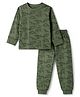 Primo Gino 100% Cotton Knit Dino Printed Full Sleeves Co-Ords T-Shirt & Pajama Night Suit - Green