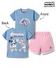 Babyhug Disney Single Jersey Knit Half Sleeves T-Shirt & Shorts Night Suit with Minnie Mouse Graphics - Light Blue