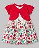 Babyhug Cotton Woven Floral Printed Frock with Half Sleeves Shrug - White & Red