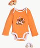 bontots Organic Cotton Knit Full Sleeves Dog Printed Onesie -  Orange