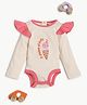 bontots Organic Cotton Knit Full Sleeves Ice Cream Printed & Frill Detailed Onesie - Cream