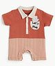 bontots Organic Cotton Knit Half Sleeves Lets Play Text Printed Romper - Brown