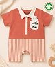 bontots Organic Cotton Knit Half Sleeves Lets Play Text Printed Romper - Brown