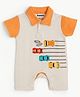 bontots Organic Cotton Knit Half Sleeves Vehicles Printed Romper - Cream & Orange