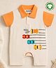 bontots Organic Cotton Knit Half Sleeves Vehicles Printed Romper - Cream & Orange