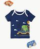 bontots Organic Cotton Knit Half sleeves Dinosaur Printed Tee - Blue
