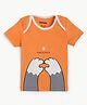 bontots Organic Cotton Knit Half Sleeves Pawsitivety Text Printed Tee - Orange