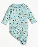 bontots Organic Cotton Knit Full Sleeves Animals & Trees Printed Footed Sleepsuit - Green