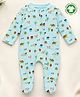 bontots Organic Cotton Knit Full Sleeves Animals & Trees Printed Footed Sleepsuit - Green