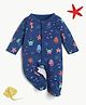bontots Organic Cotton Knit Full Sleeves Sea Life Printed Footed Sleepsuit - Blue