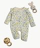 bontots Organic Cotton Knit Full Sleeves Floral Printed Footed Sleepsuit - Beige