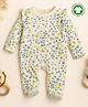 bontots Organic Cotton Knit Full Sleeves Floral Printed Footed Sleepsuit - Beige