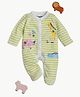 bontots Organic Cotton Knit Full Sleeves Animals Printed Footed Sleepsuit - Green