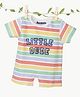 bontots Organic Cotton Knit Half Sleeves Little Dude Text & Striped Romper - Multi  Colour