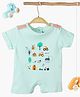 bontots Organic Cotton Knit Half Sleeves Vehicles Printed  Romper - Green