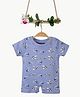bontots Organic Cotton Knit Half Sleeves Animals Printed Romper - Blue