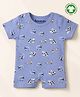 bontots Organic Cotton Knit Half Sleeves Animals Printed Romper - Blue