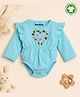 bontots Organic Cotton Knit Full Sleeves Heart Printed Onesie - Sea Green