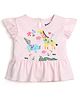 bontots Organic Cotton Knit Half Sleeves Floral & Animals Printed Top - Pink
