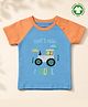 bontots Organic Cotton Knit Half Sleeves Tractor Printed Tee - Blue & Orange