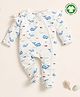 bontots Organic Cotton Knit Full Sleeves Whales Printed Footed Sleepsuit - White