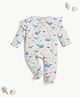 bontots Organic Cotton Knit Full Sleeves Whales Printed Footed Sleepsuit - White