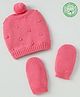 Babyhug Organic Cotton Knit Woollen Caps and Set With Polka Design Pink - Diameter 14 cm