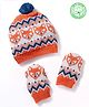 Babyhug Cotton Sweater Natural Knit Woollen Cap & Mittens With Fox Design Orange - Diameter 15 cm