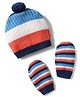 Babyhug Cotton Knit Woollen Cap & Mittens With Striped Design Multicolor- Diameter 12 cm