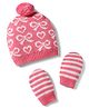 Babyhug Cotton Knit Woollen Cap & Mittens With Bow Design Pink- Diameter 10 cm