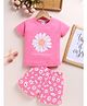 NUTTY BUTTY Sinker Knit Half Sleeves Floral Printed Top & Shorts Set - Pink