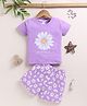 NUTTY BUTTY Sinker Knit Half Sleeves Floral Printed Top & Shorts Set - Violet