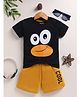 NUTTY BUTTY Sinker Knit Half Sleeves Face Printed Tee & Shorts Set - Mustard