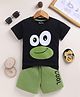 NUTTY BUTTY Sinker Knit Half Sleeves Face Printed Tee & Shorts Set - Green