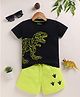 NUTTY BUTTY Sinker Knit Half Sleeves Dinosaur Printed Tee & Shorts Set - Black